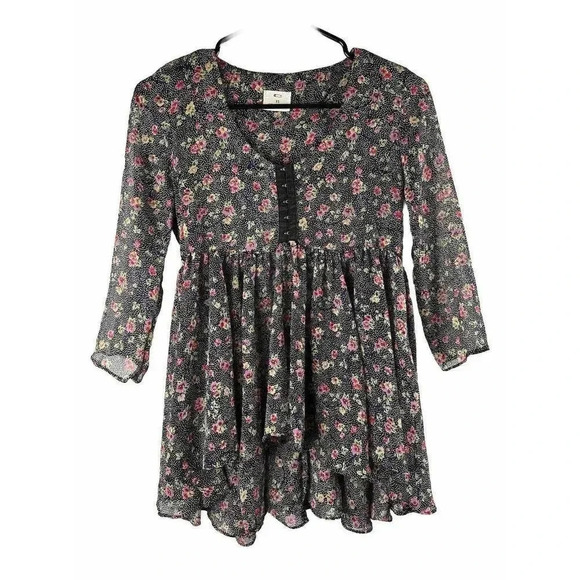 Pins and Needles Boho Multicolor Floral Tunic Babydoll Top Size XS - Picture 1 of 16
